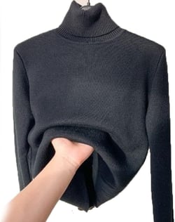 Winter Fleece Thick Knitted Bottoming Shirt Womens Turtleneck Slim Fit Soft Thermal Sweater Basic Layering Tops (Black,XL) Black X-Large