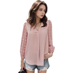 Anna-Kaci Women's Chiffon Blouse Swiss Dot Long Sleeve Top- Small, Mauve