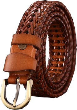 Womens Braided Leather Belt 1 inch Woven Belts for Women Ladies Girls Casual Belt for Jeans Dress Golf Brown 100CM