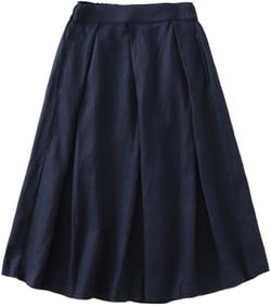 IDEALSANXUN Linen Skirts for Women Vintage Pleated Elastic High Waisted 2024 Summer A Line Midi Skirts with Pockets Large Navy