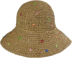 Crochet Straw Sun Hat for Women, Colorful Soft Handmade Bucket Hat Foldable Cap for Beach Summer Holiday Fisherman Khaki