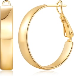 Hoop Earrings 14K Gold Hoop Earrings for Women Square-edge Gold Earrings Hoops Paddle Back Women’s Hoop Earrings Birthday Gifts for Women (22mm*4.5mm)