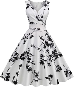 Vintage Tea Dress for Women 1950s Dress Retro Cocktail Party Swing Dresses Floral Print Sleeveless Summer Midi Dress X-Large White