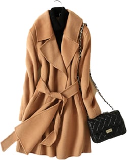 Womens Wool Coats Cashmere Trench Autumn Winter Solid Color Warm Mid Length Slim Overcoat Cardigan Jackets Outwear with Belt,Camel,M Medium Camel