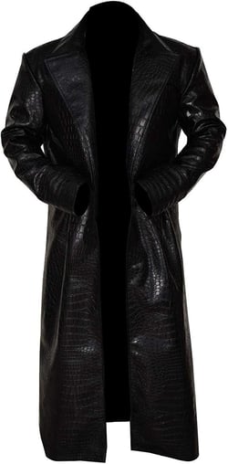Matrix Morpheus Black Crocodile Long Leather Trench Coat Full Length Medium Black