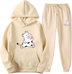 Muscularfit Unisex 2 Piece Sweatsuit Set Relaxed Fit Running Sport Tracksuit Outfits Long Sleeve Hooded Pullover and Pant Set X-Large #02 Beige