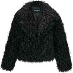 GRAN ORIENTE Women Burgundy Shaggy Cropped Jacket Coats,2024 Winter Fluffy Faux Fur Warm Long Sleeve Outerwear