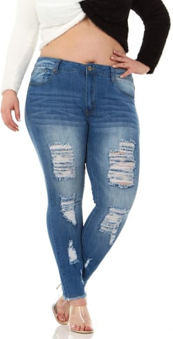V.I.P. JEANS Women's Fray Hem Skinny Distressed Ripped Juniors Plus 18 Plus Medium Blue