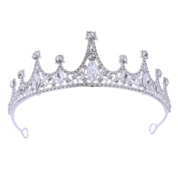 Mairbeon Women Princess Crown Shiny Rhinestones Inlaid Wedding Tiara Headband Hair Accessory Faux Crystal Crown with Pin Fixes