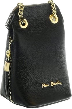 Pierre Cardin Black Leather Curved Structured Chain Crossbody Bag for womens