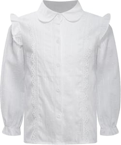 Hularka Kids Girls Lace Trim Ruffle Long Sleeve Button Down Shirt School Uniform Shirt Princess Blouse Top 7-8 Years White