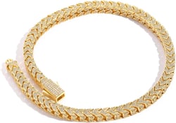 Men's 14K Gold Hip Hop 8mm V-Link Necklace, 4-Sided Moissanite with Dual Pattern Design Front and Back, Bold Gift for Him 16 Inch Yellow Gold