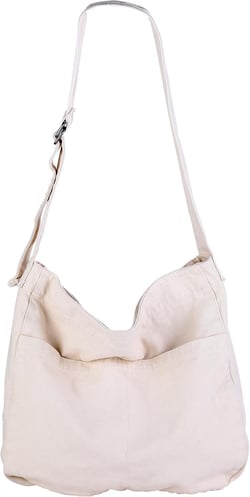 Tote Bag for Women Canvas Crossbody Shoulder Handbag with Multiple Pockets Casual Purse Messenger Bags Travel Work White