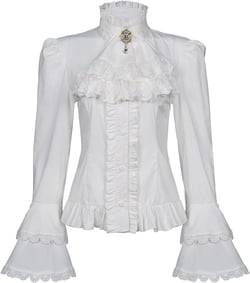 Mingyuezai Victorian Blouse Womens Gothic Pirate Shirt Vintage Long Sleeve Lotus Ruffle Tops Large 010 White