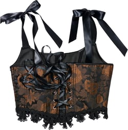 Womens Sweet Tie Corset Tops Floral Printed Lace Bustier Steampunk Underwear Bow Strap Vest Victorian Irish Bodice Top 3X-Large Brown