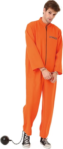 Conniving Convict Men's Halloween Costume - Orange or White and Black Prisoner Jumpsuit XX-Large Orange