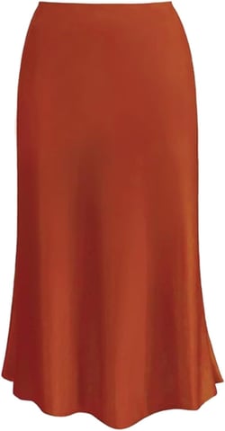 Womens White Skirt Women's Satin Midi Skirt High Waist Solid Silky Skirts For Women A-line Slit Midi Skirts Small Orange