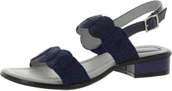 David Tate Womens Gemini Leather Metallic Slingback Sandals 8.5 Wide Navy Rayon/Fabric