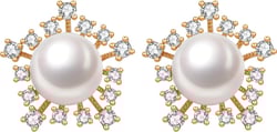 S925 Silver needles Pearl button stud earrings cultured freshwater pearl Cubic zirconia stud Earrings Birthday Gifts Women's Stud Earrings White Star