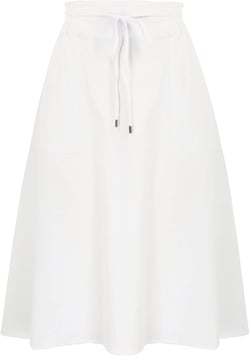 KANCY KOLE Women Casual Cotton Linen Skirts Frill Tie Waist A-Line Midi Skirt with Pockets S-XXL XX-Large White