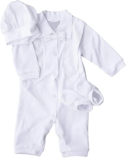 Baby Boy 3 Pcs Set Christening Baptism Long Sleeve White Cotton Formal Outfit