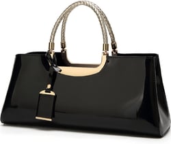Glossy Women Handbag Faux Patent Leather Top-Handle Bag Structured Shoulder Bag Tote Evening Purse Party Satchel Black