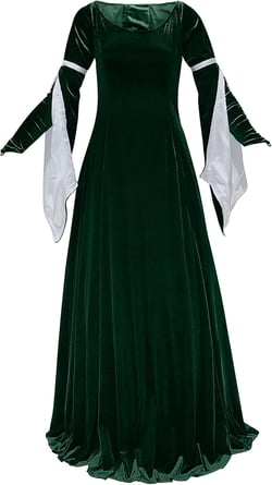 Women's Medieval Velvet Dress | Renfaire, Renaissance Gown Halloween Costume Floor Length with Satin Lined Arm Tippets 3X Green