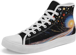 Sky High-top Canvas Shoes for Men Women Fashion Breathable Lace Up Comfortable Trendy Sneaker Plat Star Moon Shoes 0 Women/13 Men Mid Blue/White