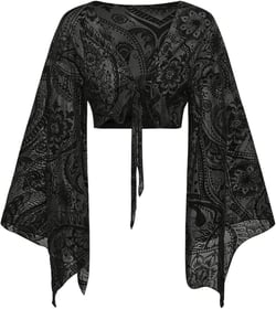 Floerns Women's Paisley Print Bell Sleeve Blouse Crop Top V Neck Beach Cover Up Medium Black