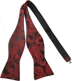 PenSee Mens Self Bow Tie Classic Paisley Woven Silk Bow Ties Black & Red Paisley