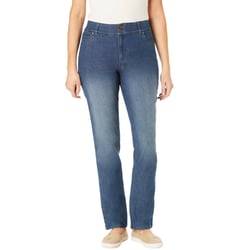 Woman Within Women's Plus Size Tall Secret Solutions; Tummy Smoothing Straight Leg Denim Jean - 26 T, Medium Stonewash