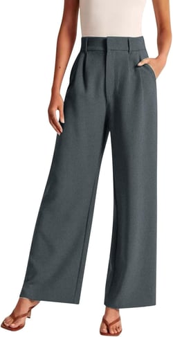 Women's Wide Leg Palazzo Pants High Waist Elastic Flowy Leggings Straight Leg Fit Business Casual Trousers with Pockets Grey 3X-Large