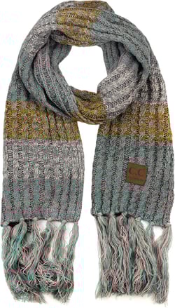 C.C Women's Long Multicolored Warm Cable Knit Shawl Wrap Tassel Scarf Rose/Mint