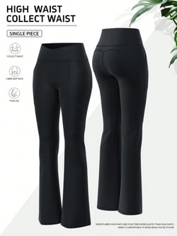 Women's Pilates Sports Black Criss-Cross Waist Yoga Pants, High Waisted, Elastic, Flared Leggings With Phone Pocket For Workout, Fitness, Outdoor - Breathable, Moisture-Wicking, Butt-Lifting Casual Flared Pants For Fall & Winter