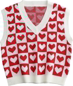 Floerns Women's Cute Heart Print V Neck Sleeveless Sweater Vest Knit Top Small Red White