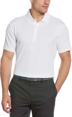 PGA TOUR Men's Airflux Solid Mesh Short Sleeve Golf Polo Shirt, Moisture-Wicking, Sun Protection, Ventilated, Classic Fit Regular Small Bright White