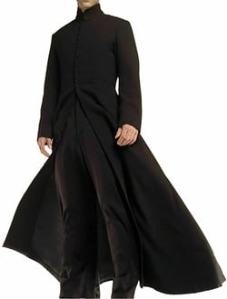 Neo Matrix Heavy Duty Cotton Keanu Reeves Long Ruffle Black Gothic Cosplay Trench Coat | Trench Coat Men | Long Coat Large Black