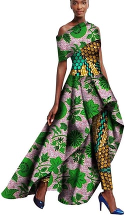 iooiooi African Print Traditional Clothing for Women Ankara Long Dresses + Long Pant Suits