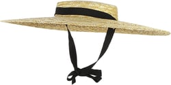 Women Wide Brim Boater Hat Brim Straw Hat Flat Women Summer with White Black Ribbon Tie Sun Hat Beach Cap One Size 18cm Straw Hat