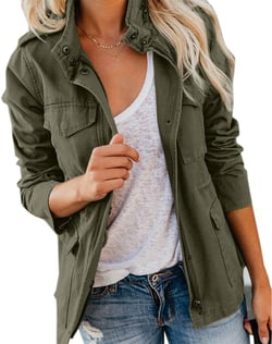 Soulomelody Women Military Anorak Jackets Zip Up Snap Buttons Parka Safari Utility Coats Outwear with Pocket X-Large C-army Green