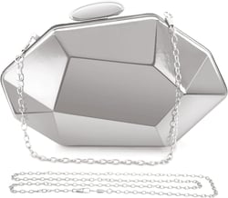 Women Lattice Pattern Metal Evening Bag Geometric Evening Clutch Purse Handbag Strap for Proms Weddings Parties Silver