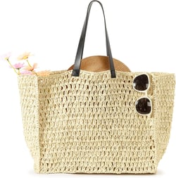 Herald Large Handmade Straw Tote Handbag for Women, Summer Beach Weaving Chic Woven Shoulder Purse Bags for Travel Vacation Beige