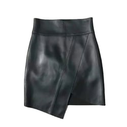 Tcyeek Real Leather Sheepskin Black Skirt Women Elegant New Leather Skirt Women's High Waist Mini Skirt Women Falda Sexy Mujer