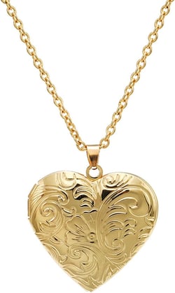 Vintage Engraved Flower Empaistic Photo Locket Hold Picture Oval Round Pendant Necklace Antique Carved Pattern Souvenir Memorial Clavicle Sweet Jewelry for Women gold heart