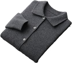 Men's Lapel Merino Wool Knit Cardigan Autumn Winter Thickened Long Sleeved Suit Shirt Sweater Jacket Large Dark Gray9