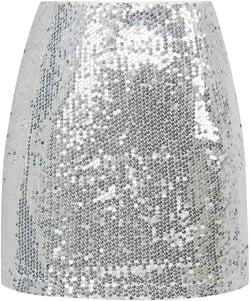 IDEALSANXUN Silver Sequin Skirt for Women Metallic Sparkly Pencil Mini Going Out Night Outfits, Silver, XXL