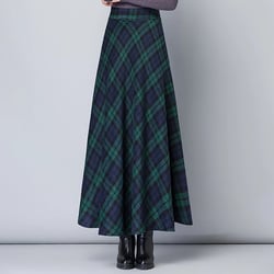 JNGSA Womens Long Skirts, Womens Woolen Plaid Skirt Winter Mid Length High Waisted Pleated Skirt Swing Long Skirt