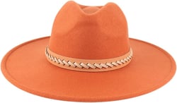 Women's Classic Wide Brim Felt Fedora Travel Western Fashion Hat, Adjustable Hat Band Leather Braided Tie Accent One Size Camel