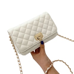 Yuanbang Small Quilted Crossbody Bags for Women Shoulder Bag Clutch Purses Handbags with Gold Chain (White)