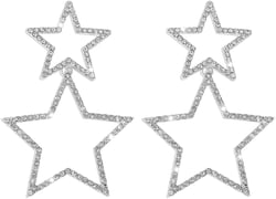 Rhinestone Big Star Dangle Earrings for Women Girls Hypoallergenic Crystal Long Tassel Stars Charms Drop Dangling Stud Fashion Lightweight Festival Christmas Birthday Party Jewelry Dainty Gifts for Friends Fans Silvery